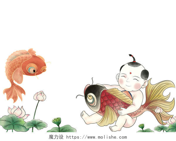 新年主题鼠年年画年年有鱼插画春节插画